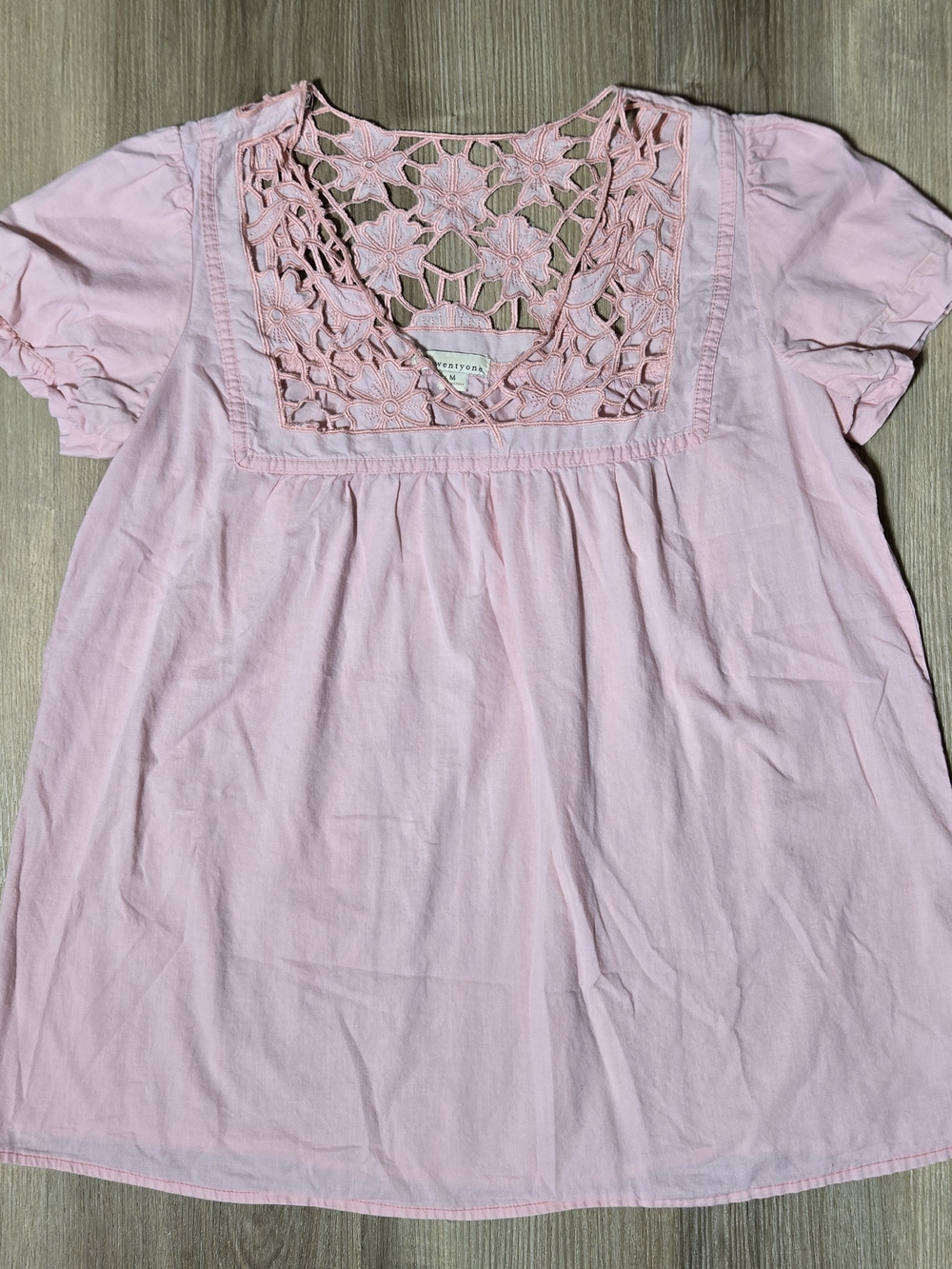 Light Pink Floral Crochet Yoke Top
